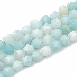 Chapelets de perles en amazonite naturelle, étoiles coupées perles rondes, facette, 10x9~10mm, Trou: 1mm, Environ 36~38 pcs/chapelet, 14.2~14.6 pouce