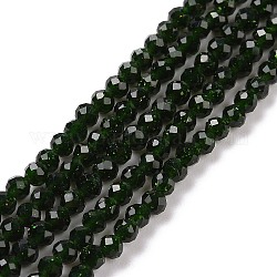 Синтетический зеленый авантюрин бисер нитей, граненые, круглые, 3x3 мм, отверстие : 0.5 мм, около 138~141 шт / нитка, 14.72'' (37.4 см)