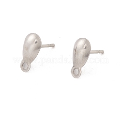 Accessoires de puces d'oreilles en 304 acier inoxydable, avec boucle horizontale, larme, couleur inoxydable, 10x5mm, Trou: 1.2mm, pin: 0.8 mm