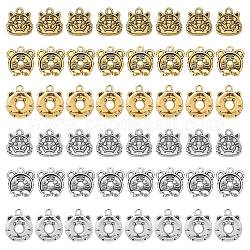 SUPERFINDINGS 48Pcs 6 Style Tibetan Style Alloy Pendants, Tiger Charms, Antique Silver & Antique Golden, 13~27x12~15x2~4mm, hole: 1.6~2mm, 8pcs/Style