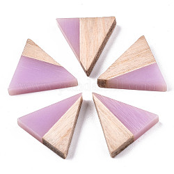 Résine translucide & cabochons en bois, triangle, Prune, 15x14.5x3mm