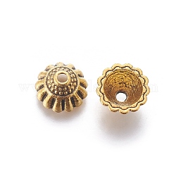 Tibetan Style Alloy Bead Caps, Lead Free and Cadmium Free, Antique Golden, 10x5.5mm, Hole: 1.5mm