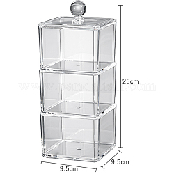 Boîte de rangement en plastique transparent, pour coton-tige, coton, mélangeur de beauté, rectangle, clair, 9.5x9.5x23 cm