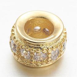 Perline zirconi micro pave  in ottone, rondelle,  piombo & nichel libero, oro, 8x3.5mm, Foro: 3 mm