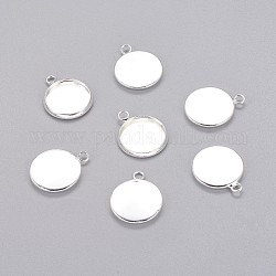 Brass Pendant Cabochon Settings, Plain Edge Bezel Cups, Lead Free & Cadmium Free, Silver Color Plated, Tray: 12mm, 17x14x2mm, Hole: 1.5mm