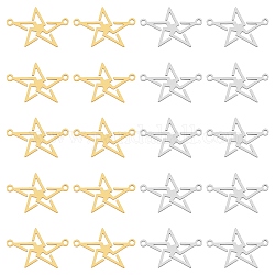 DICOSMETIC 20pcs 2 Colors 201 Stainless Steel Connector Charms, Laser Cut, Pentagram, Mixed Color, 14.5x22.5x1mm, Hole: 1.4mm, 10pcs/color