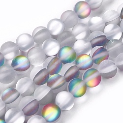 Synthetische Mondstein Perlen Stränge, holographische Perlen, matt, Runde, 10 mm, Bohrung: 1 mm, ca. 36~39 Stk. / Strang, 14~15 Zoll