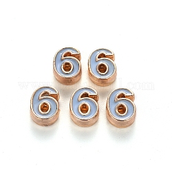 Alloy Enamel Beads, Number, Cadmium Free & Lead Free, Light Gold, Light Steel Blue, Num.6, 10x7x3mm, Hole: 1.5mm