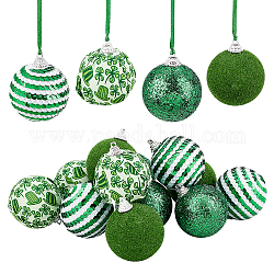Décorations de pendentif de boule de mousse de thème de saint patrick, boules décoratives, avec ruban polyseter, verte, balle: 46.5~48.5x56.5~59 mm, Trou: 2.5~3x3~4mm, 12 pcs