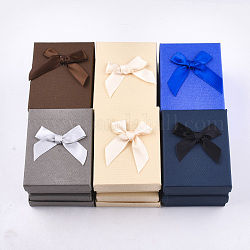Cajas de joyería de cartón, con la esponja en el interior, Rectángulo con bowknot, color mezclado, 9x7x3.3 cm