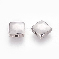 304 Stainless Steel Beads, Square, Manual Polishing, Stainless Steel Color, 8.5x8.5x4mm, Hole: 1.6mm