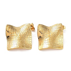 Ion Plating(IP) 304 Stainless Steel Textured Square Ear Studs for Women, Real 18K Gold Plated, 30.5x30.5mm