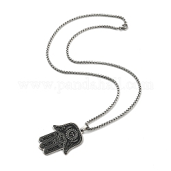 304 Hamsa-Hand-Anhänger-Halskette aus Edelstahl mit Emaille, Kastenketten-Halsketten für Damen und Herren, Schwarz, 19.49~19.88 Zoll (49.5~50.5 cm)