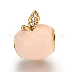 Placage ionique (ip) 304 perles européennes en acier inoxydable, avec l'émail et strass, Perles avec un grand trou   , pomme, or, rose, 13.5x11x10mm, Trou: 4.5mm