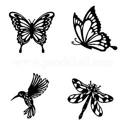MDF Wood Wall Art Decorations, Home Hanging Ornaments, Butterfly & Dragonfly & Hummingbird, Animal Pattern, 270~300x250~300mm, 4pcs/set