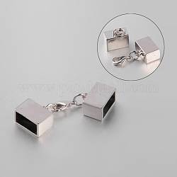 Brass Lobster Claw Clasps, with Two Rectangle Cord End, Nickel Free, Platinum, 42mm, Hole: 6x12mm