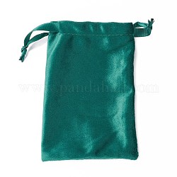 ビロードのアクセサリー類の巾着袋  サテンリボン付き  長方形  ティール  15x10x0.3cm