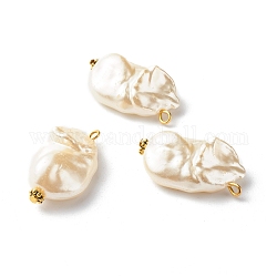 Pendenti di perle imitazione plastica abs, con i risultati di ferro e leghe, pepite, bianco crema, 29.5~30x15.5~16x10.5mm, Foro: 2 mm