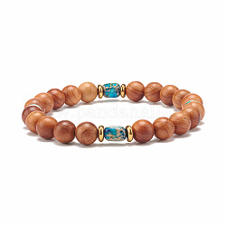 Bracelet extensible perlé en bois naturel et régalite/jaspe impérial, bracelet de yoga pour hommes femmes, bleu profond du ciel, diamètre intérieur: 2-1/4 pouce (5.6 cm)