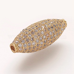 Perles de zircone cubique micro pave en Laiton, riz, clair, or, 28x11mm, Trou: 2mm