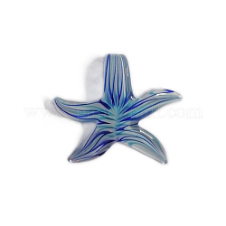 Gros pendentifs vernissées manuels, étoile de mer / étoiles de mer, bleu, 55x57x13mm, Trou: 7mm