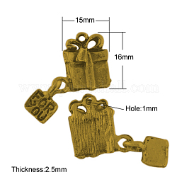 Tibetan Style Pendants, Lead Free , Box, Antique Golden, 16x15x2.5mm, Hole: 1mm