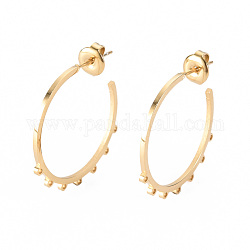 304 Stainless Steel Stud Earring Findings, Ear Wire, with Earring Backs/Ear Nut and Loop, Real 14K Gold Plated, 26x25x1mm, Hole: 1mm, Pin: 0.8mm
