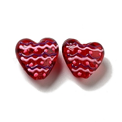 Perles vernissées manuelles, coeur avec motif vague, rouge, 19~20.5x20~20.5x11.5~13.5mm, Trou: 2.5mm