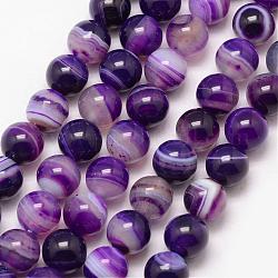 Chapelets de perles en agate rayée naturelle/agate à bandes, ronde, Grade a, teints et chauffée, indigo, 10mm, Trou: 1mm, Environ 37 pcs/chapelet, 15 pouce