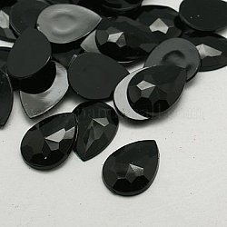 Imitation Taiwan Acrylic Rhinestone Cabochons, Flat Back & Faceted, teardrop, Black, 25x18x5mm