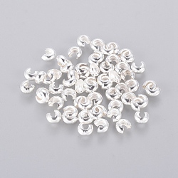 Brass Crimp Beads Covers, Round, Silver Color Plated, About 4mm In Diameter, 3mm Thick, Hole: 1.5mm