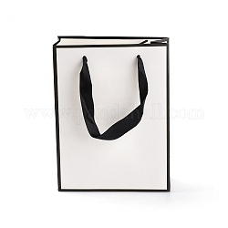 Sacs en papier rectangle, avec poignées, pour sacs-cadeaux et sacs à provisions, blanc, 20x15x0.6 cm