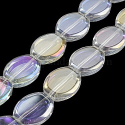 AB-farbig plattierte, galvanisierte transparente Glasperlenstränge, Oval, klar ab, 17x13.5x4.5 mm, Bohrung: 1.2 mm, ca. 37 Stk. / Strang, 24.80 Zoll (63 cm)