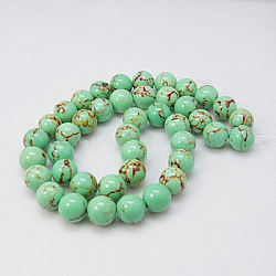 Chapelets de perles en turquoise synthétique, teinte, ronde, aigue-marine moyenne, 8mm, Trou: 1mm, Environ 50 pcs/chapelet, 15.7 pouce