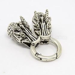 Dragon Head Alloy Spring Gate Rings, O Rings with Two Cord End Caps, Antique Silver, Mixed Color, 67x25x21mm, Hole: 8.5~9.5mm, Ring: 17mm Inner Diameter