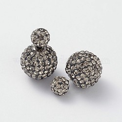 Dobles austríaco zarcillos bola de cristal, con 925 alfileres de plata de ley y fornituras de latón, 001 sombra plata ssha_crystal, 6~12mm, pin: 0.7 mm