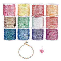 PandaHall Elite 12 Rolls 12 Colors Polyester Braided Thread, Mixed Color, 0.8mm, about 27.34 Yards(25m)/Set, 1 color/roll