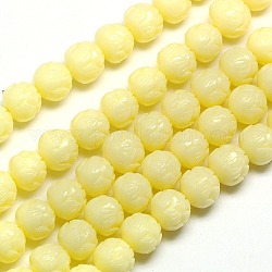 Lotus Flower Synthetic Coral Beads Strands, Dyed, Pale Goldenrod, 6mm, Hole: 1mm, about 60pcs/strand, 14.56inch