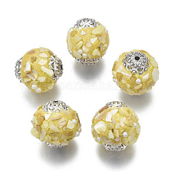 Perline  indonesia fatto a mano, con accessori metallico, tondo, argento antico, giallo, 19x18mm, Foro: 1.5 mm
