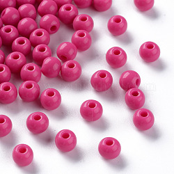 Opaque Acrylic Beads, Round, Camellia, 6x5mm, Hole: 1.8mm, about 4400pcs/500g