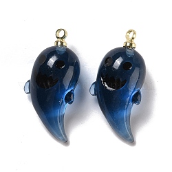 Halloween Transparent Resin Pendants, with Light Gold Tone Metal Loops, Ghost, Prussian Blue, 23.5x11x9.5mm, Hole: 1.5mm