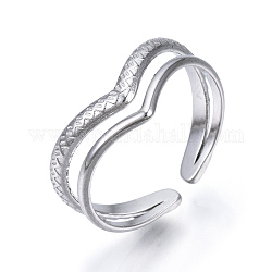 304 anillo de puño abierto de corazón de acero inoxidable, anillo de doble linea para mujer, color acero inoxidable, nosotros tamaño 5 1/2 (16.1 mm)