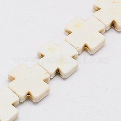 Synthetic Turquoise Beads Strands, Dyed, Greek Cross, Creamy White, 35x35x6mm, Hole: 1mm, about 80pcs/1000g