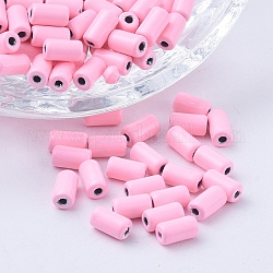 Pulverizar abalorios de la aleación pintadas, tubo, rosa perla, 6x3mm, agujero: 1.2 mm