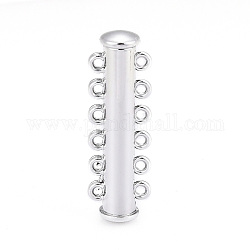 6-strands Brass Magnetic Slide Lock Clasps, for Multi-strand Jewelry, 12 Holes, Platinum, 36x7mm, Hole: 2mm