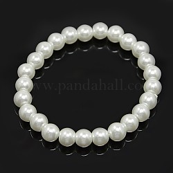 Bracelets extensibles de perles en verre, avec cordon élastique, blanc, 6x55mm