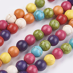 Chapelets de perles en turquoise synthétique, teinte, ronde, couleur mixte, 8mm, Trou: 1mm, Environ 50 pcs/chapelet, environ 15 pouce, 29 chapelets / kg