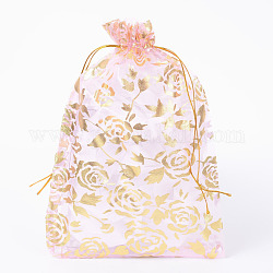 Sacs en organza imprimés rose, sacs-cadeaux, rectangle, perle rose, 18x13 cm