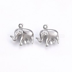304 Stainless Steel Charms, Elephant, Stainless Steel Color, 14x15x5mm, Hole: 1.2mm