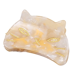 猫セルロースアセテート（樹脂）爪ヘアクリップ  女性と女の子のために  ゴールド  44x69mm